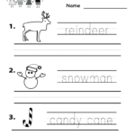 Kindergarten Christmas Spelling Worksheet Printable
