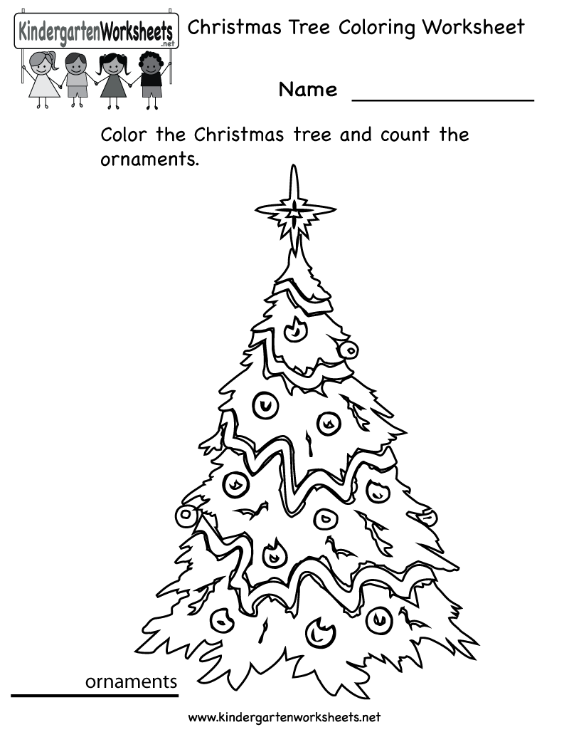 Kindergarten Christmas Tree Coloring Worksheet Printable