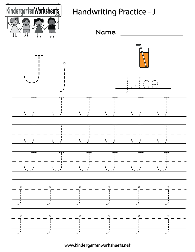 Kindergarten Letter J Writing Practice Worksheet Printable