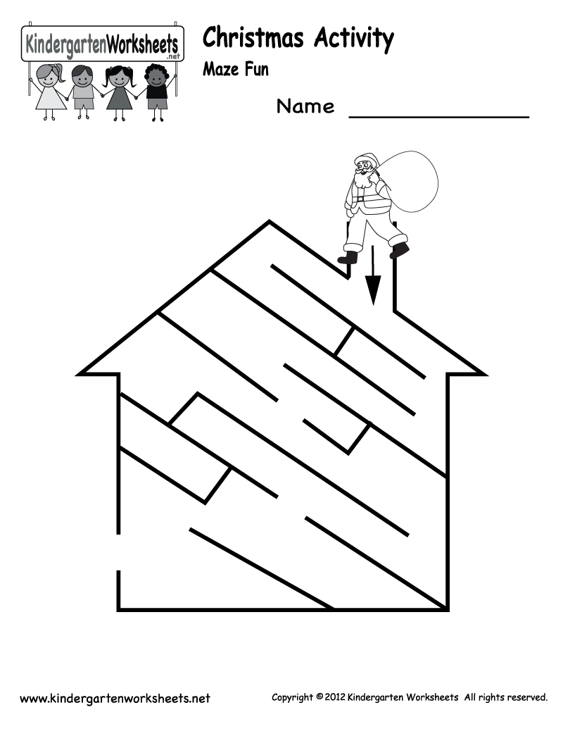 Kindergarten Santa Maze Activity Worksheet Printable