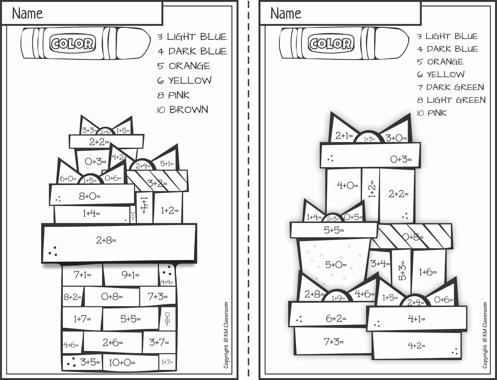 Km Classroom: Free Christmas Colornumber Addition Within 10