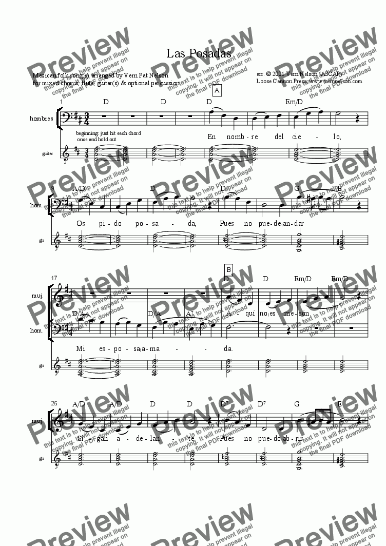 Las Posadas (Mexican Christmas Carol) For Choirvern Pat Nelson - Sheet  Music Pdf File To Download