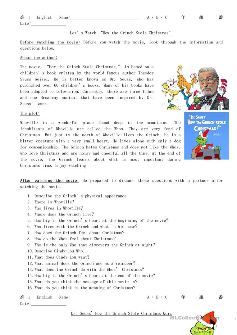 How The Grinch Stole Christmas Worksheets TracingLettersWorksheets