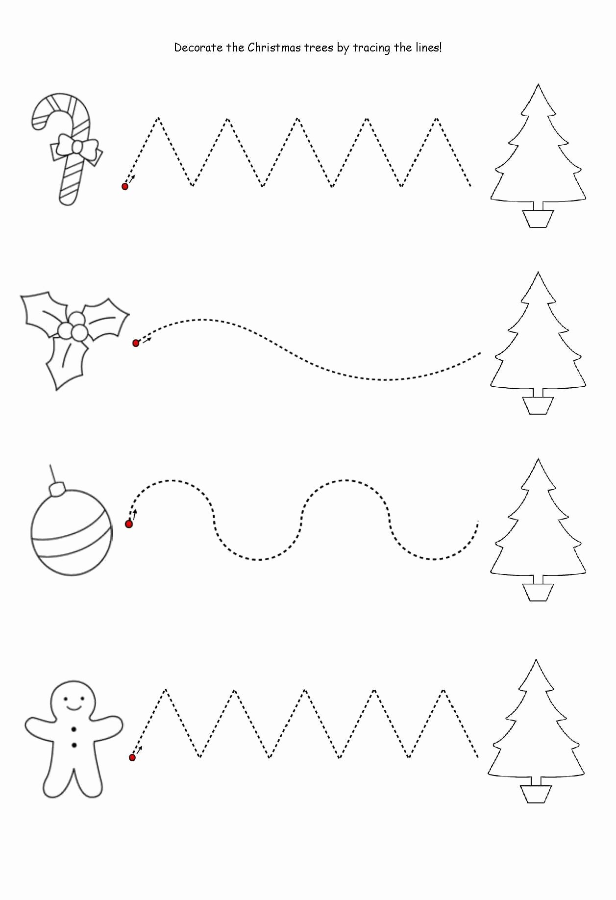 Line Pattern Tracing Preschool Worksheets | Christmas