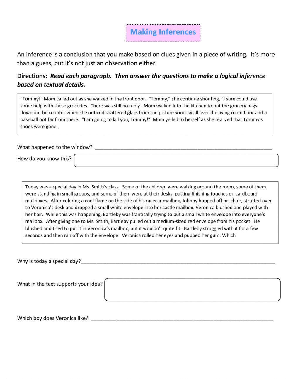 Making Inferences Worksheet