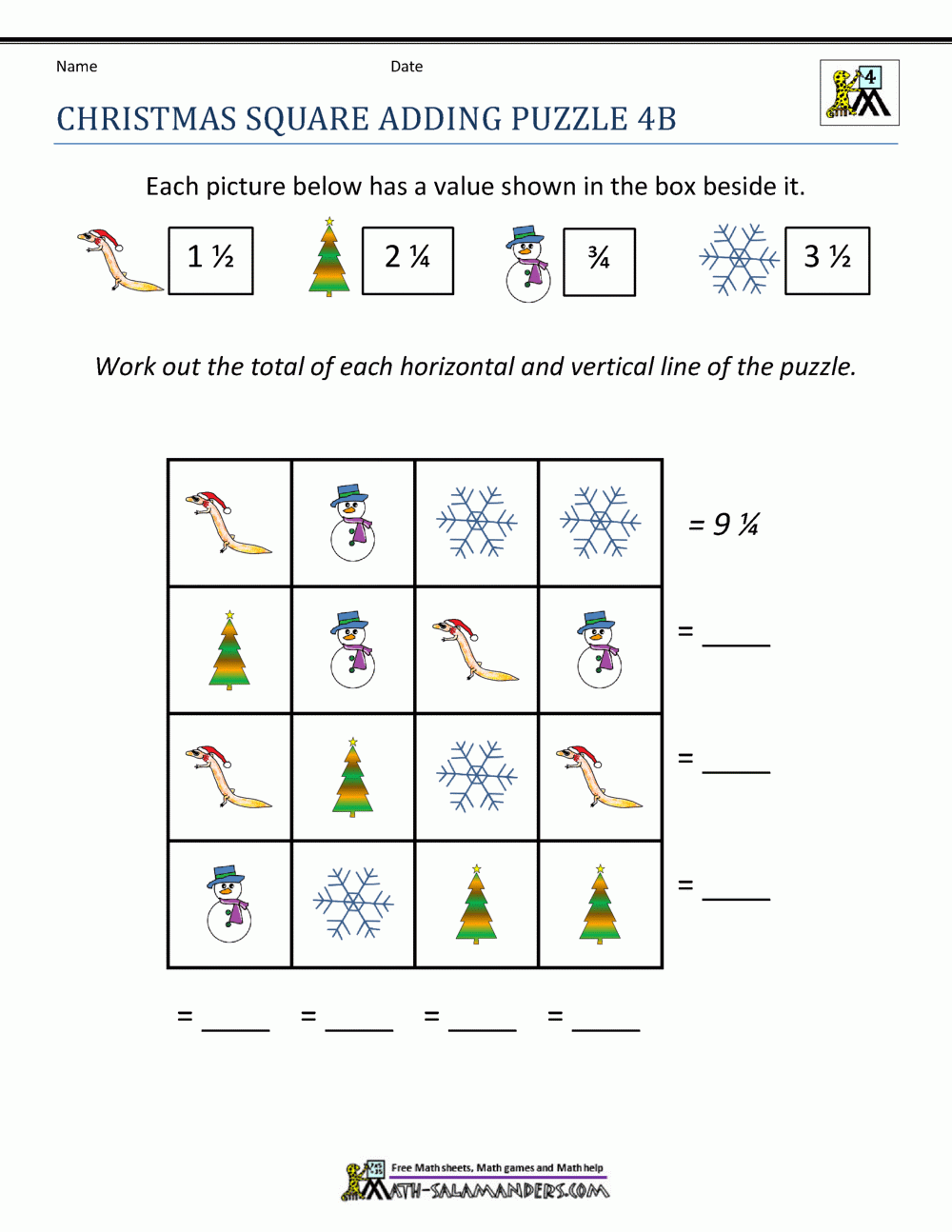 Math Christmas Activities 4Th Grade