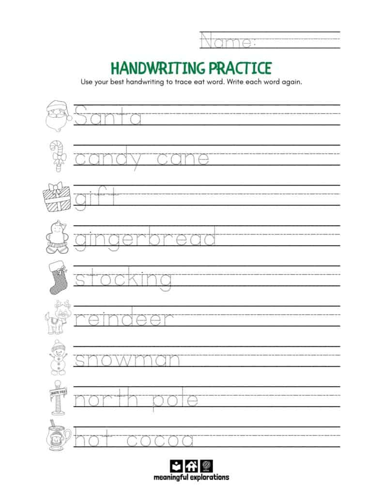 Math Worksheet ~ Christmas Handwriting 791X1024 Goodractice