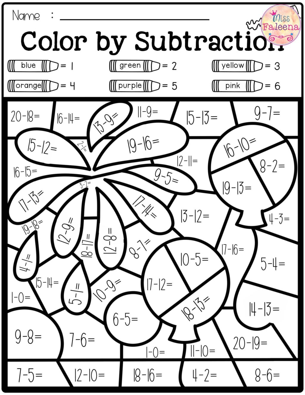 Math Worksheet ~ Free Fall Addition Colornumber