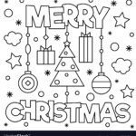 Merry Christmas. Coloring Page. Black And White Vector