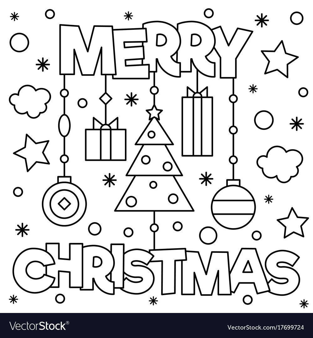 Merry Christmas. Coloring Page. Black And White Vector