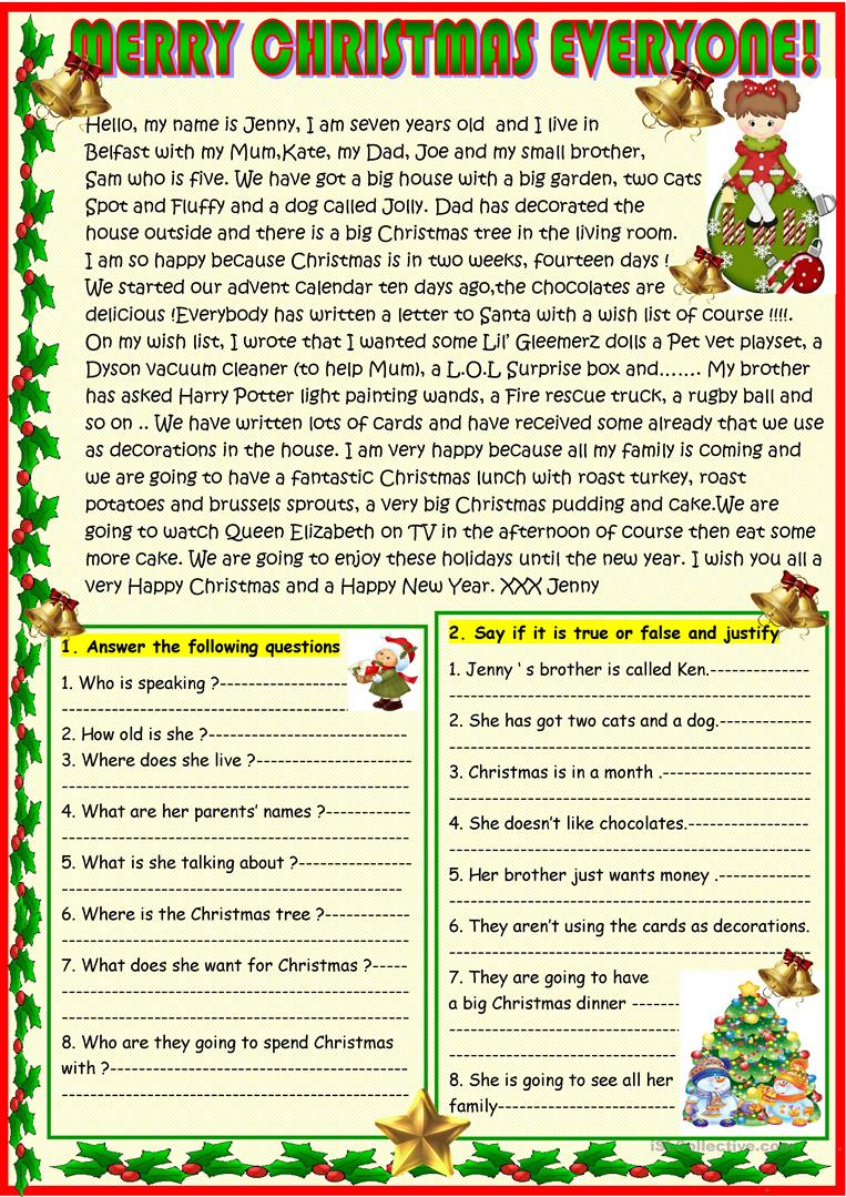 Merry Christmas Everyone! Christmas Reading - English Esl