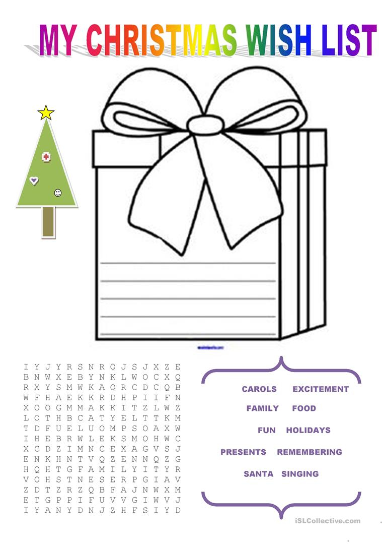 My Christmas Wish List - English Esl Worksheets For Distance