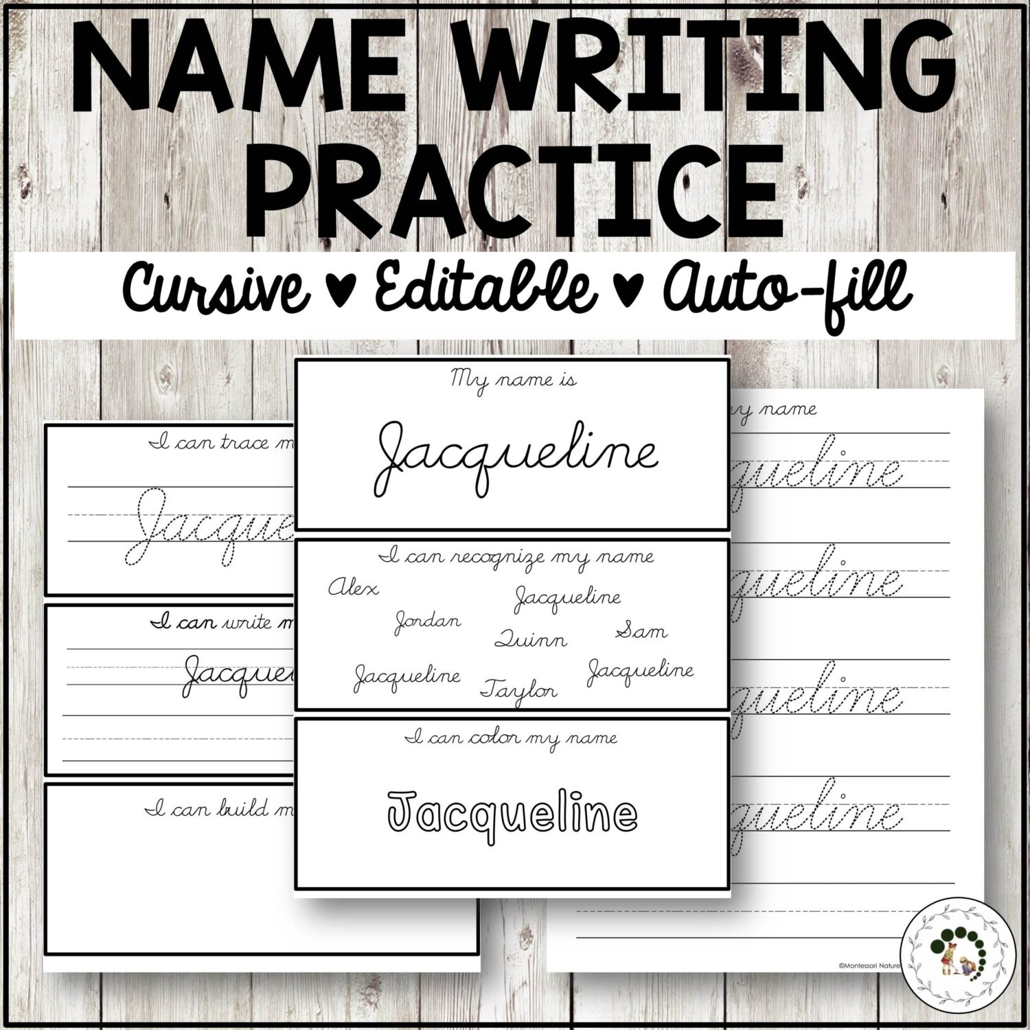 Name Cursive Writing Tracing Practice | Editable | Auto-Fill