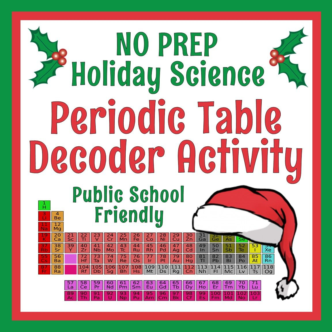 Periodic Table Holiday Christmas Science Worksheet Activity