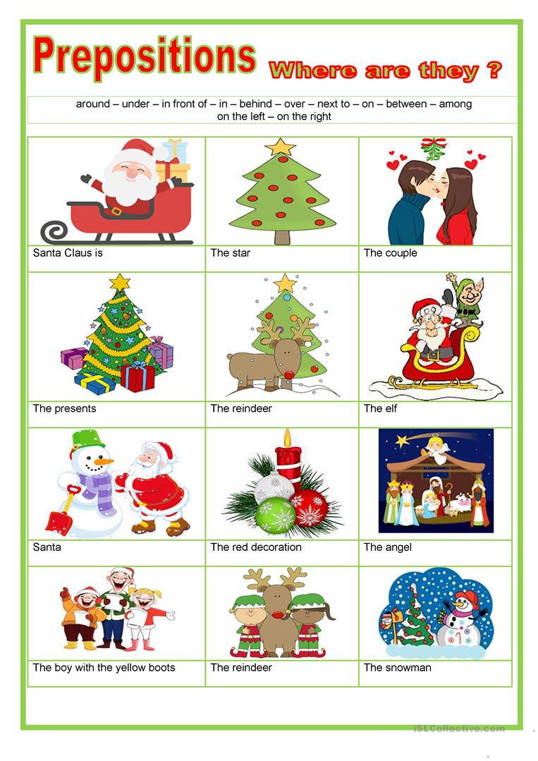 Prepositions - Christmas - English Esl Worksheets For