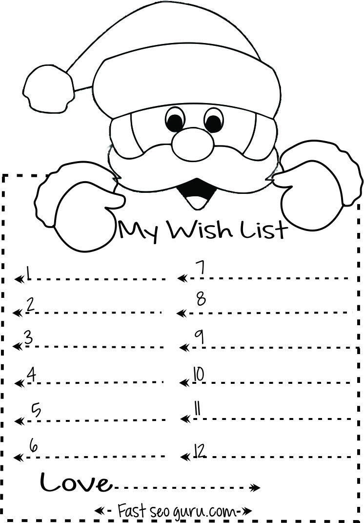 Print Out Christmas Wish List To Santa Write Template | Kids