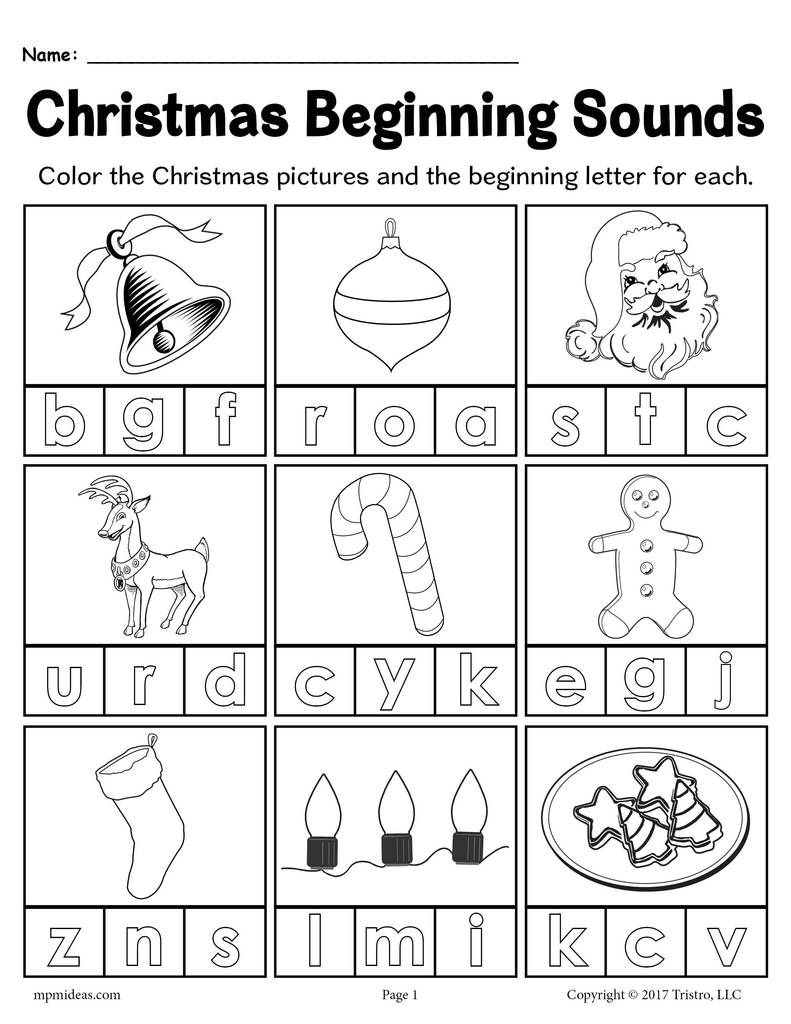 Printable Christmas Beginning Sounds Worksheet! | Beginning