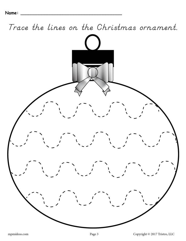 Printable Christmas Ornament Line Tracing Worksheets
