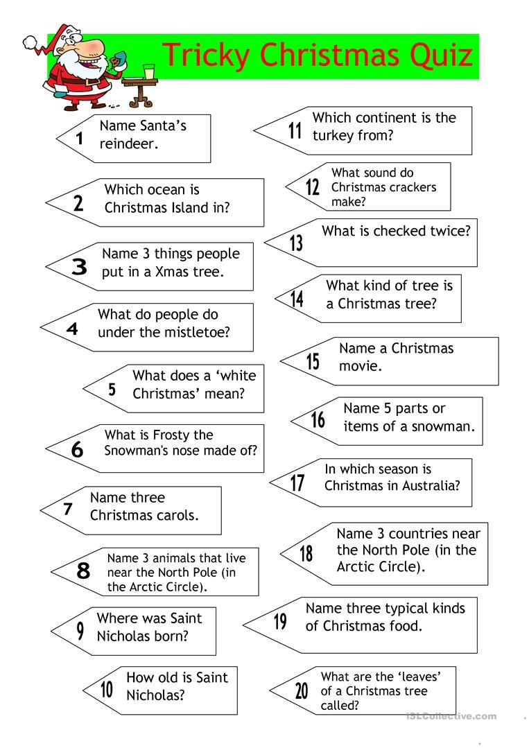 Quiz - Tricky Christmas Quiz Worksheet - Free Esl Printable