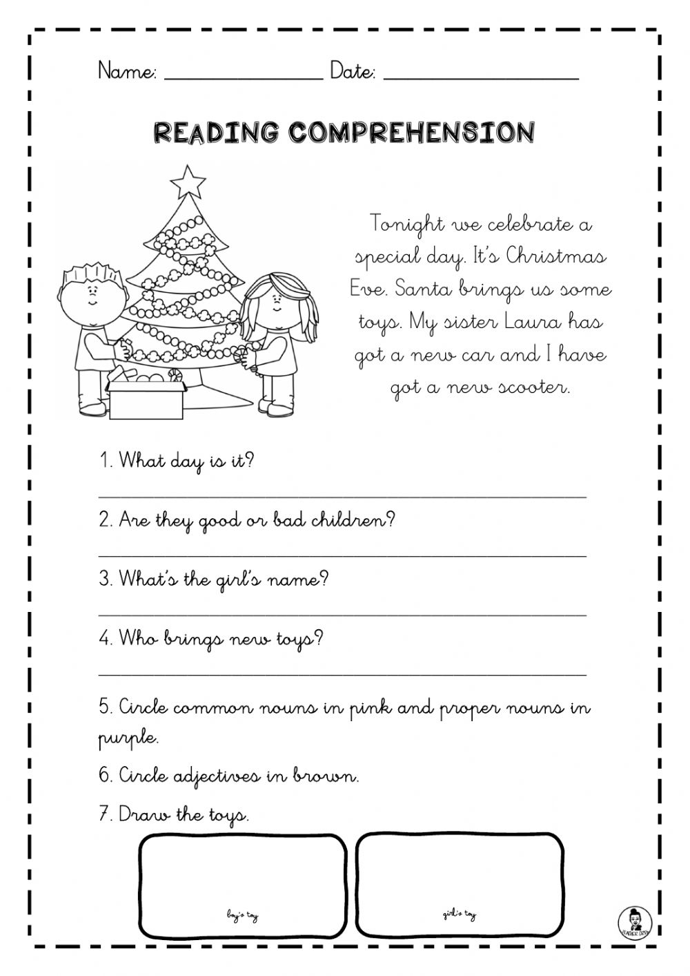 Reading Comprehension Christmas Worksheet