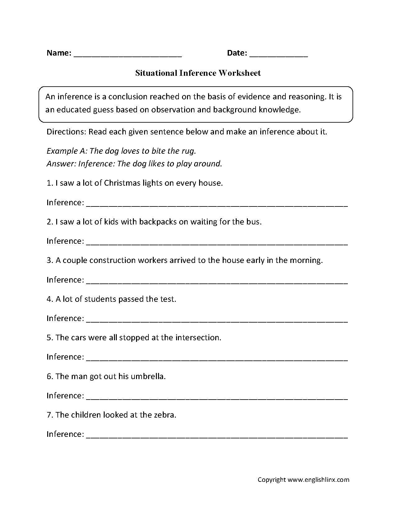 Situational Inference Worksheets | Reading Comprehension