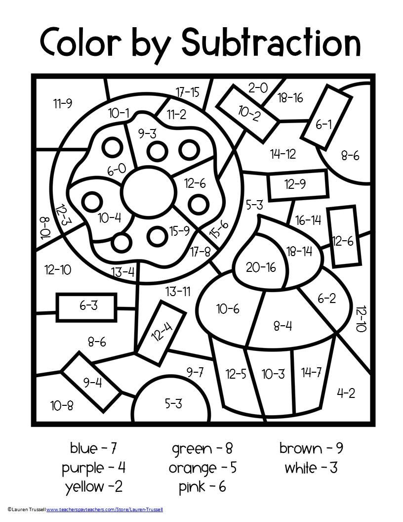 Subtraction Colornumber | Math Coloring Worksheets, 2Nd