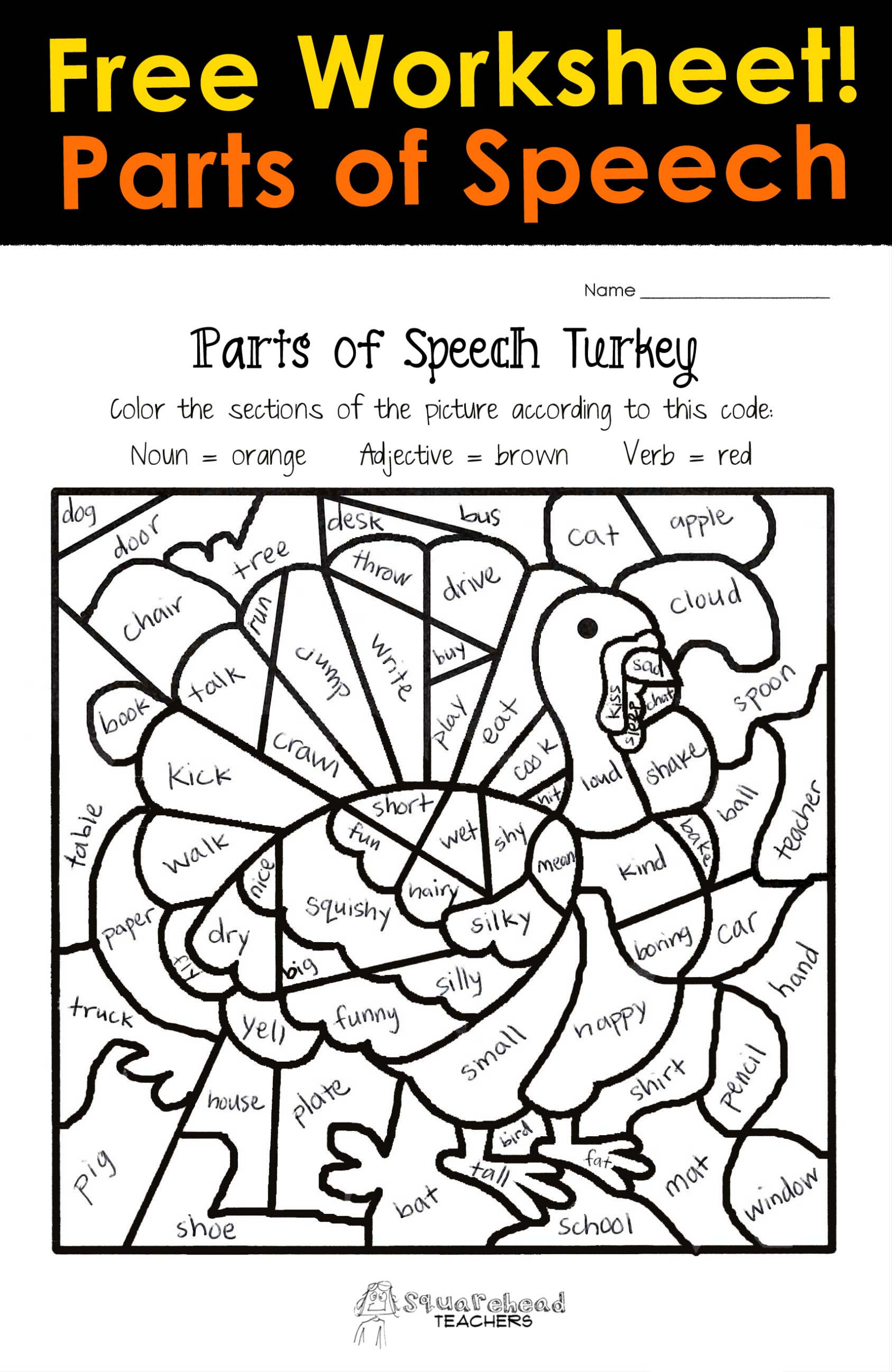 Thanksgiving Parts Of Speech Worksheet | Squarehead Teachers