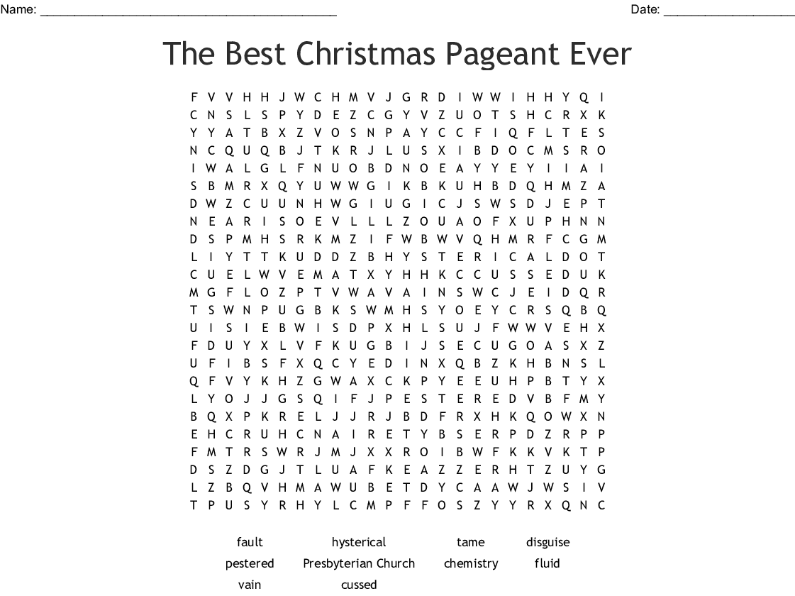 The Best Christmas Pageant Ever Word Search - Wordmint