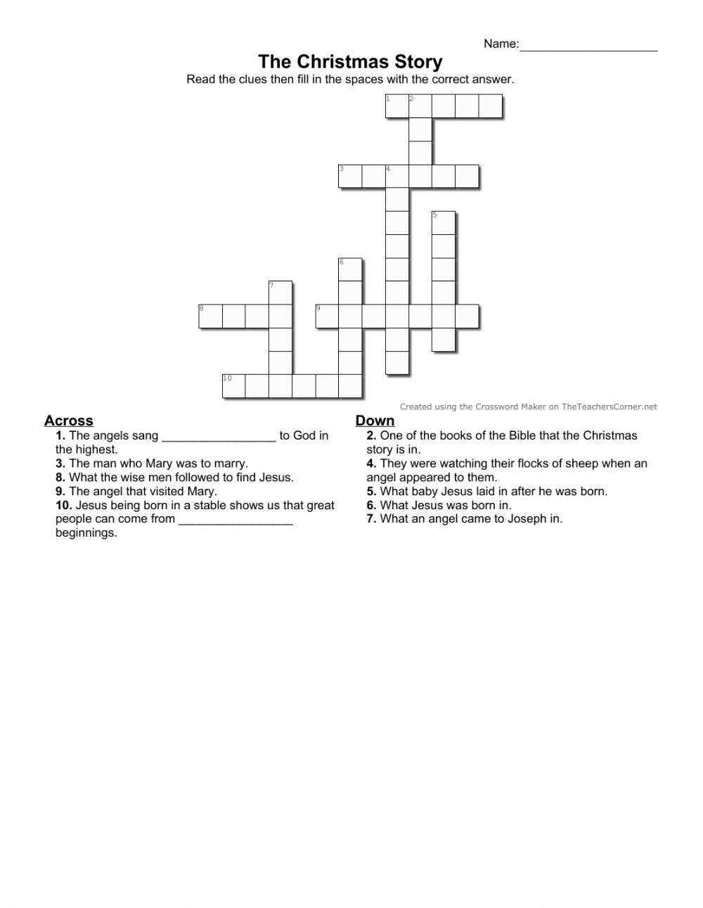 The Christmas Story Crossword Puzzle Worksheet