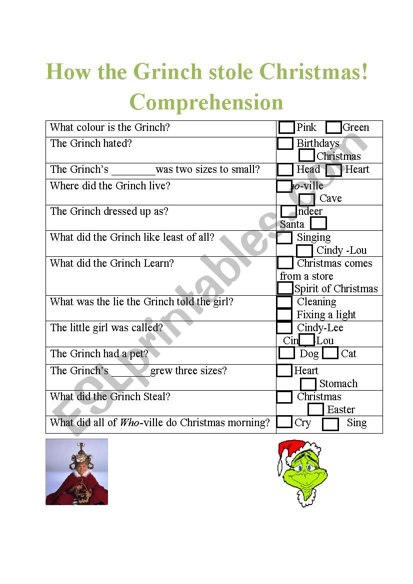 The Grinch Comprehension - Esl Worksheetoceanbabe87