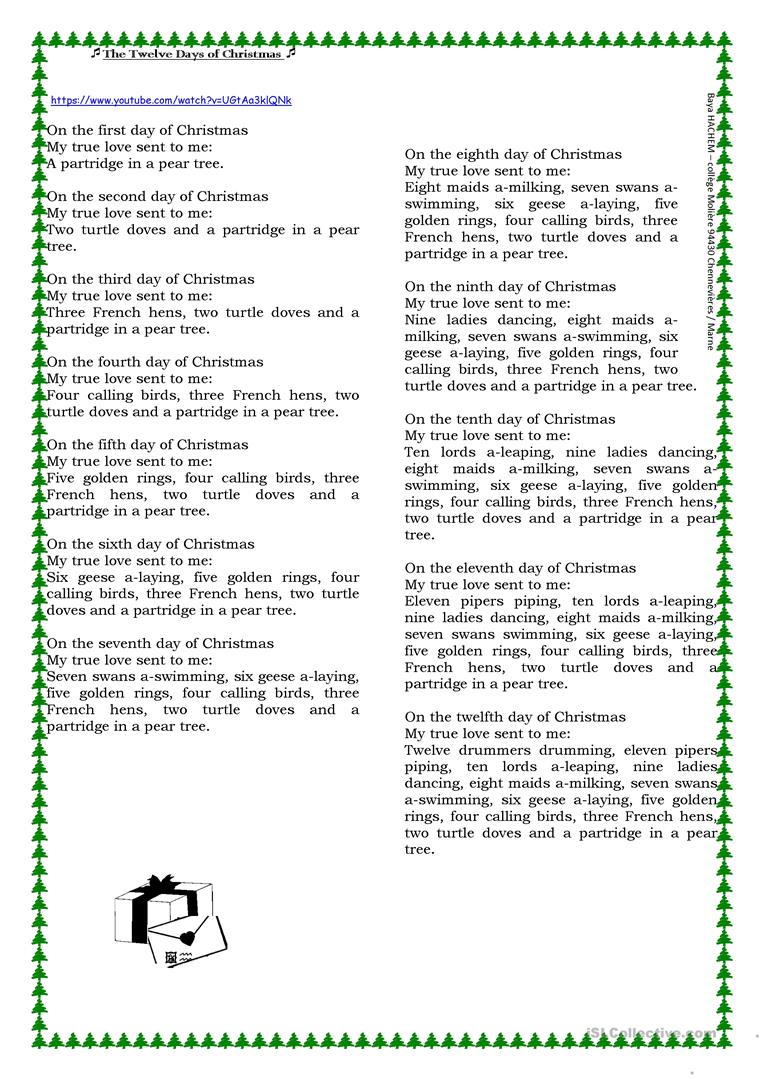 The Twelve Days Of Christmas ( Lyrics) - English Esl
