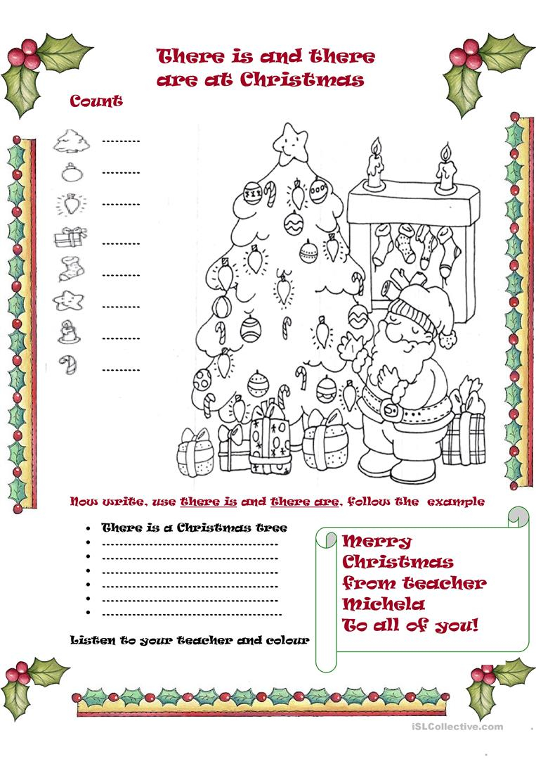 There Is And There Are At Christmas - English Esl Worksheets