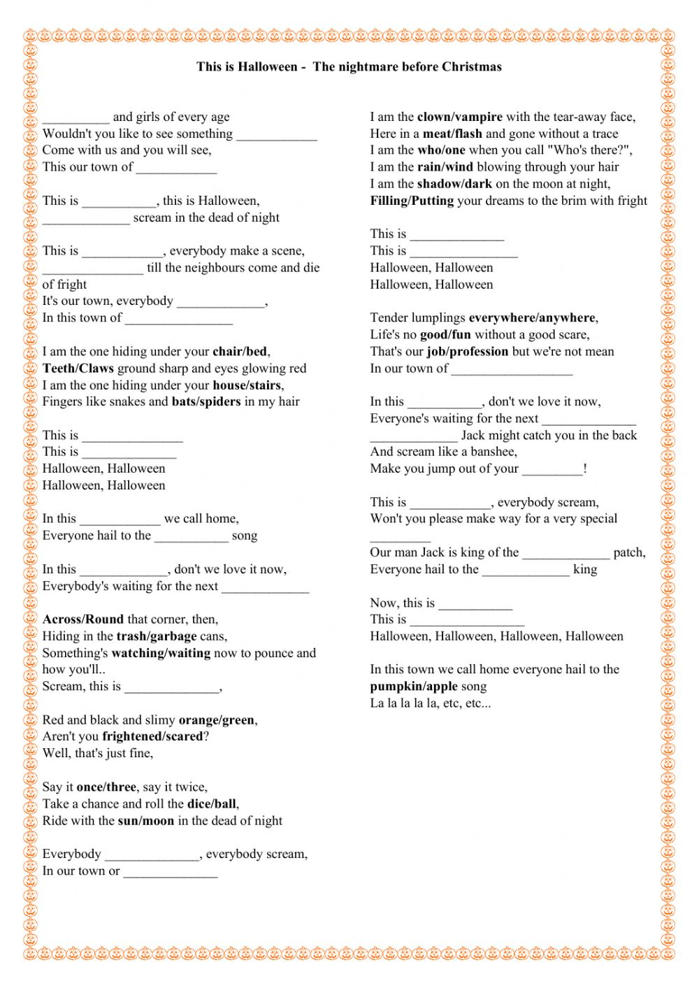 This Is Halloween - The Nightmare Before Christmas Worksheet