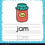 Tracing Words Flashcard - Jam Writing Practice Vector Image