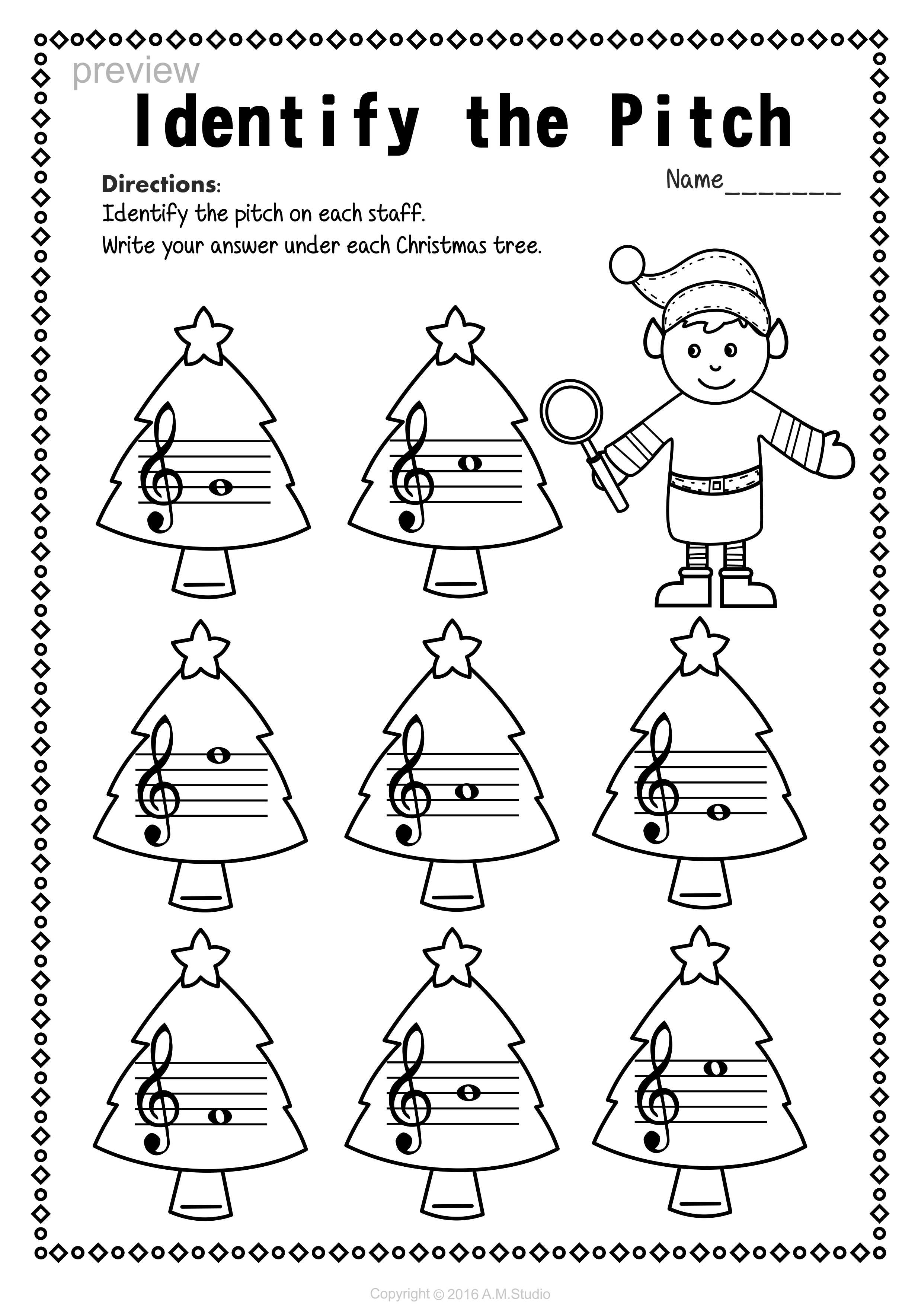 Treble Clef Note Names Worksheets For Christmas | Christmas
