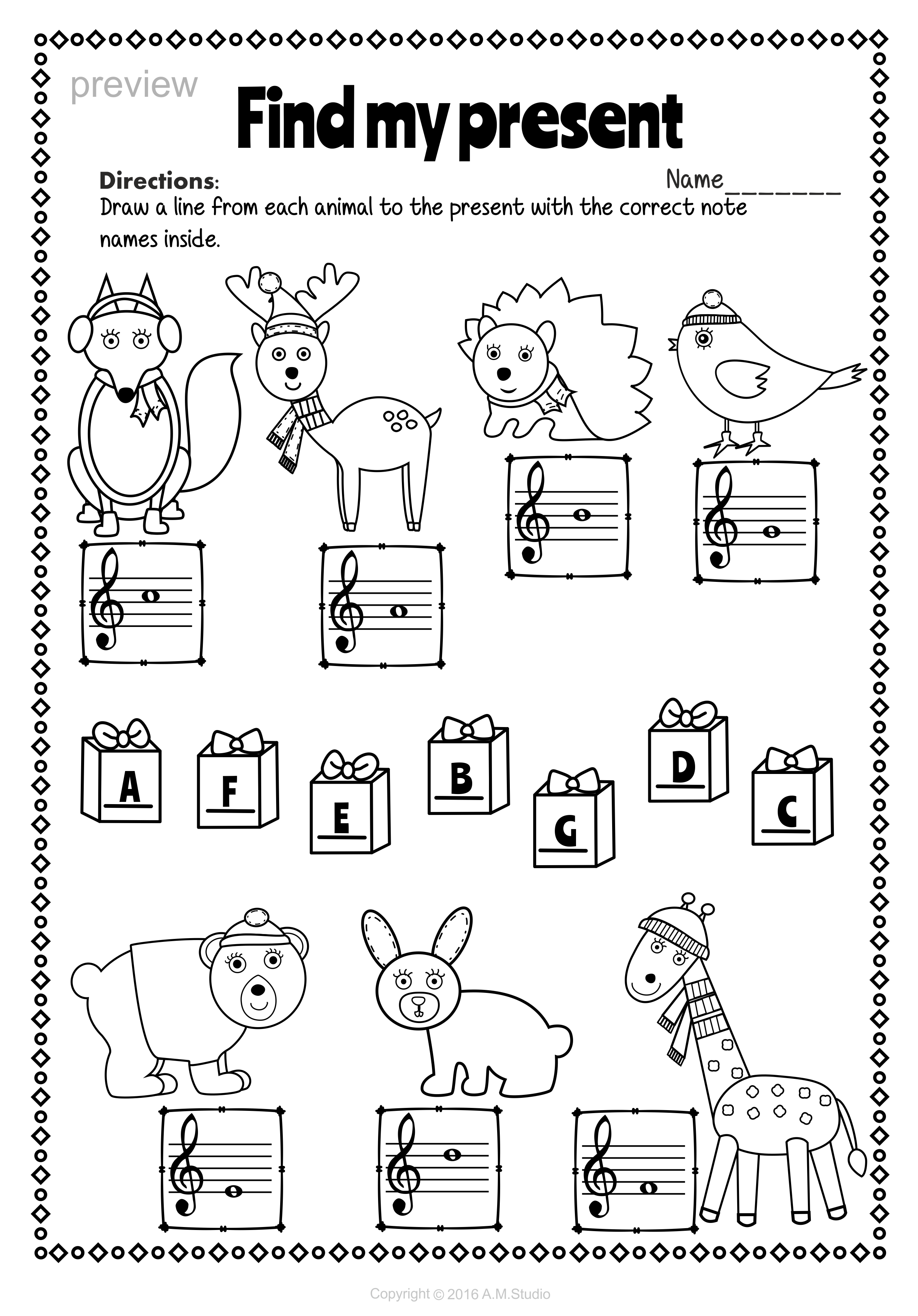 Treble Clef Note Names Worksheets For Christmas | Music