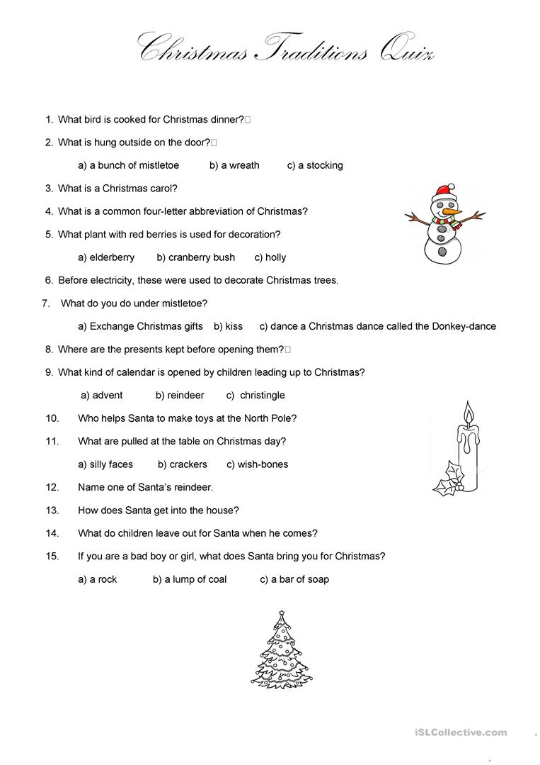 Uk Christmas Traditions Quiz - English Esl Worksheets For