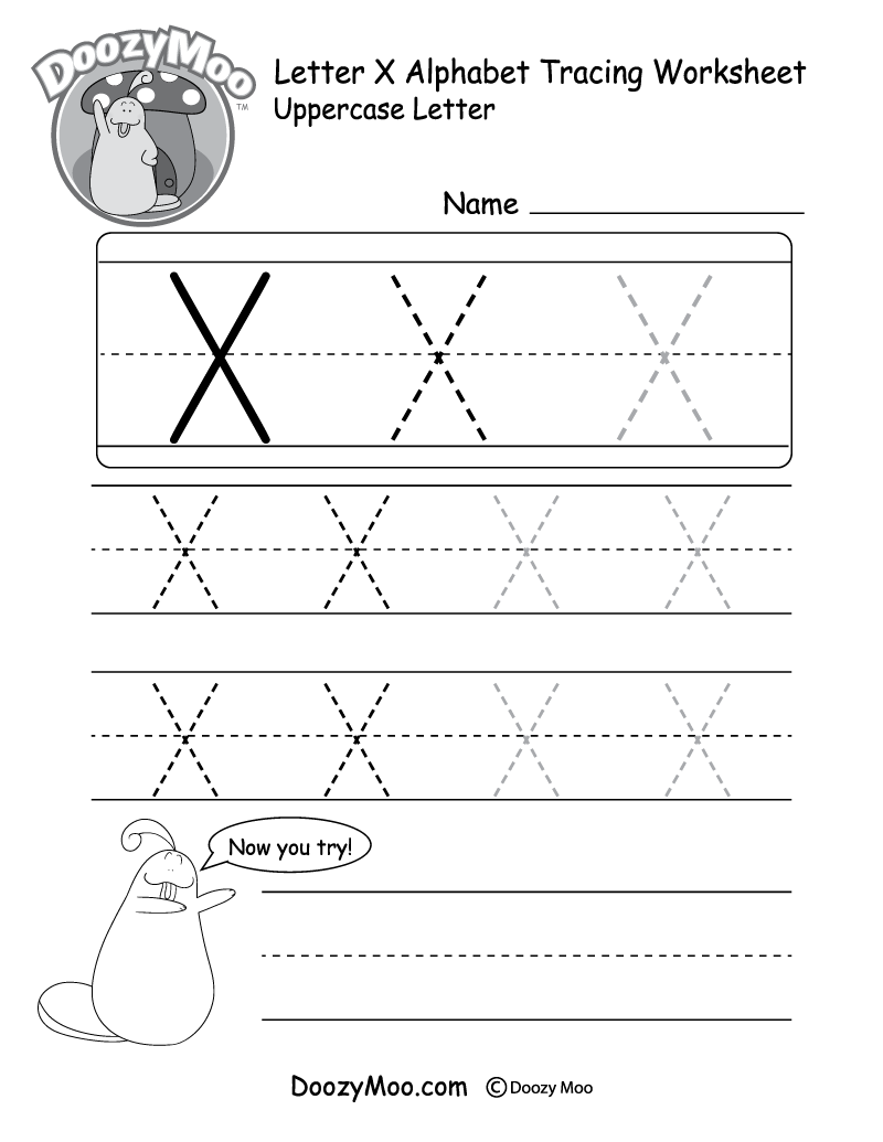 Uppercase Letter X Tracing Worksheet - Doozy Moo
