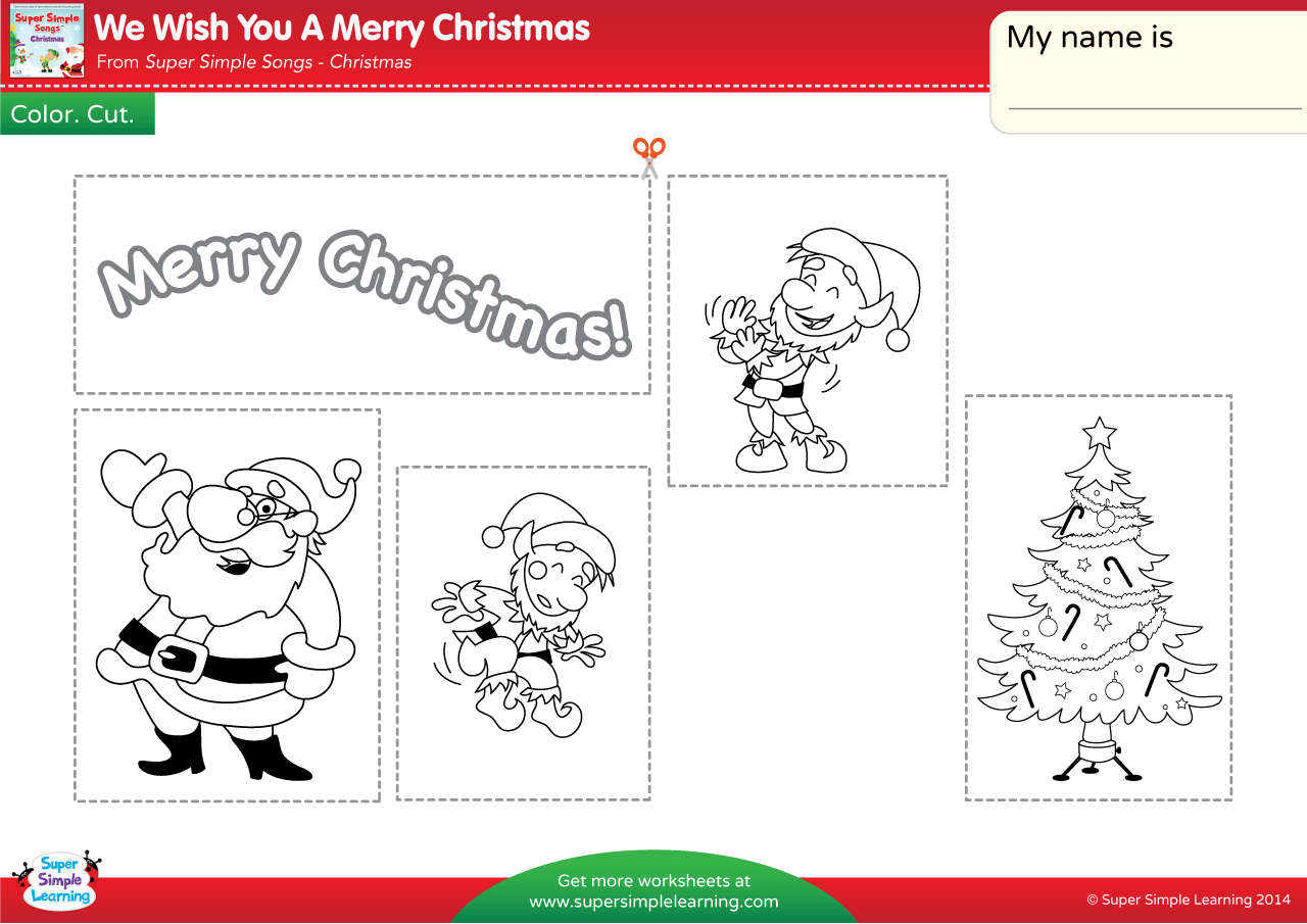 We Wish You A Merry Christmas Worksheet - Color, Cut