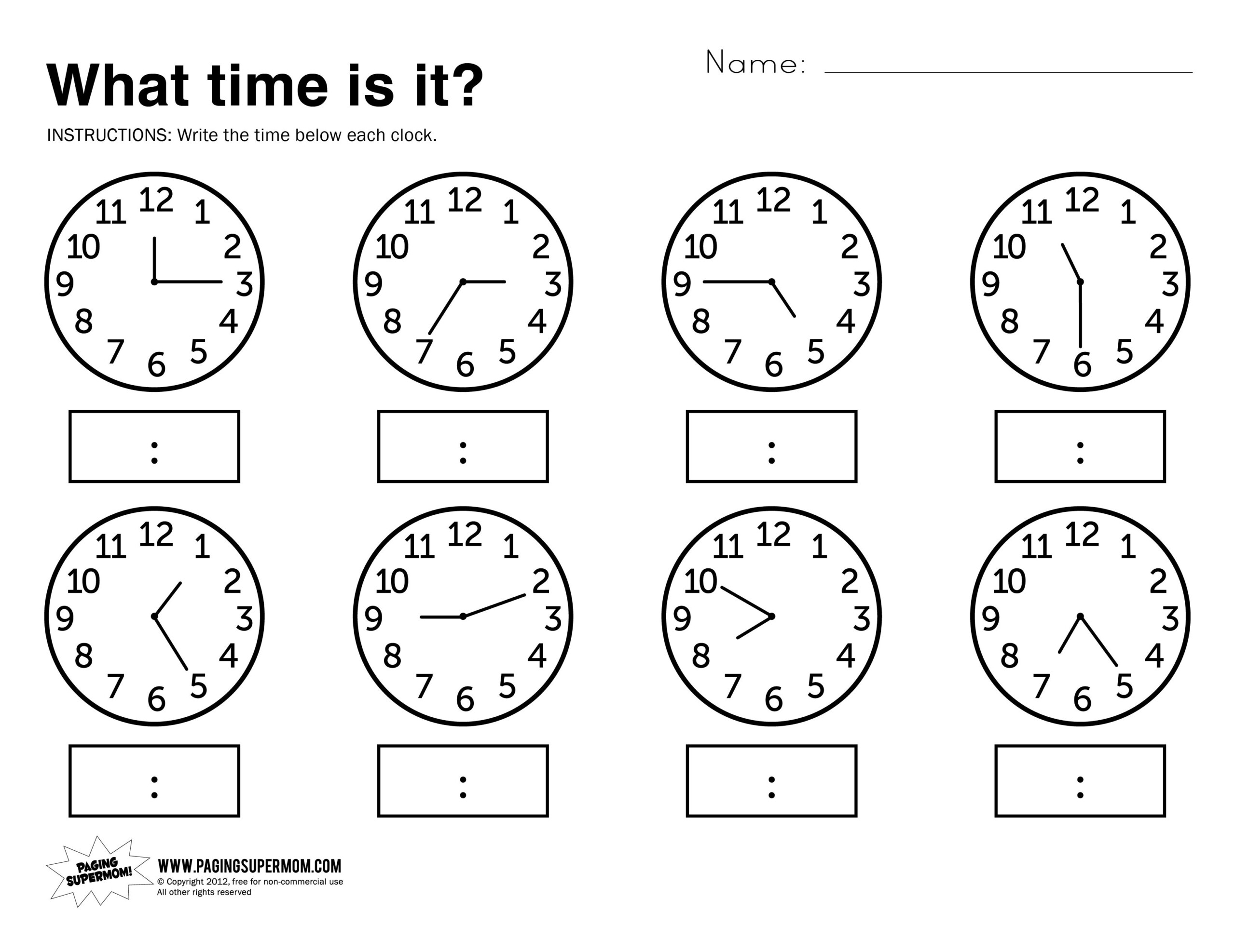 Telling Time Christmas Worksheets