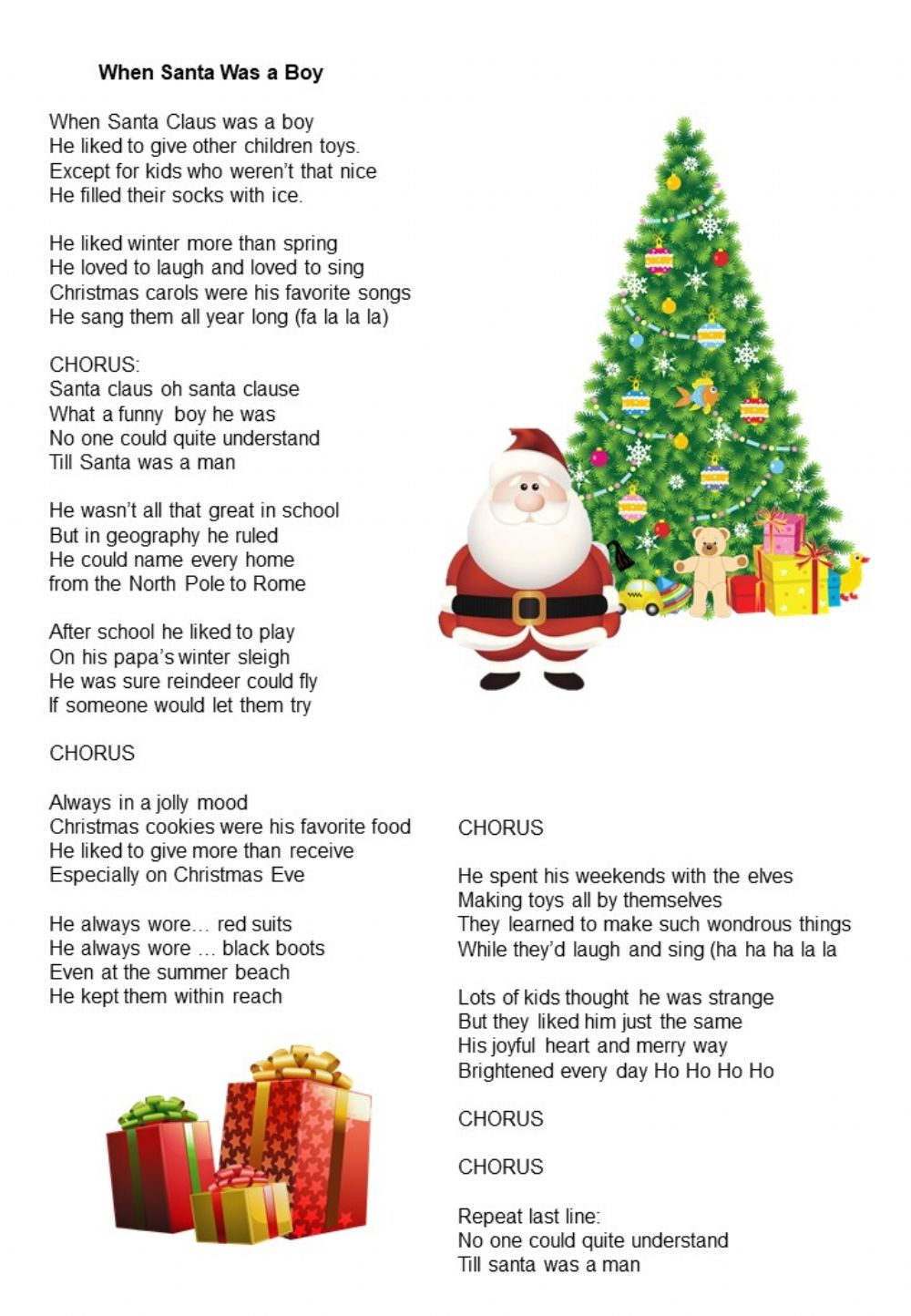 When Santa Was A Boy Worksheet