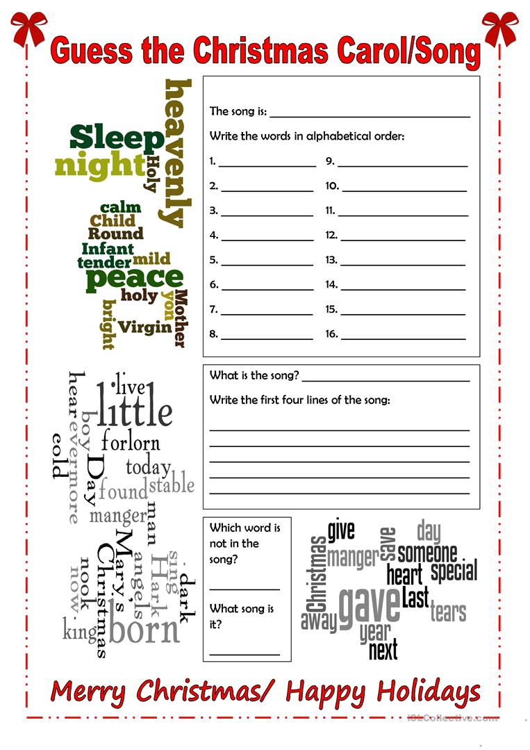 Wordle Christmas Songs - English Esl Worksheets For Distance