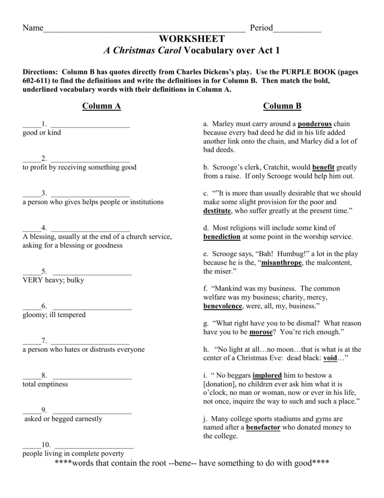 Worksheet A Christmas Carol Vocabulary Over Act 1