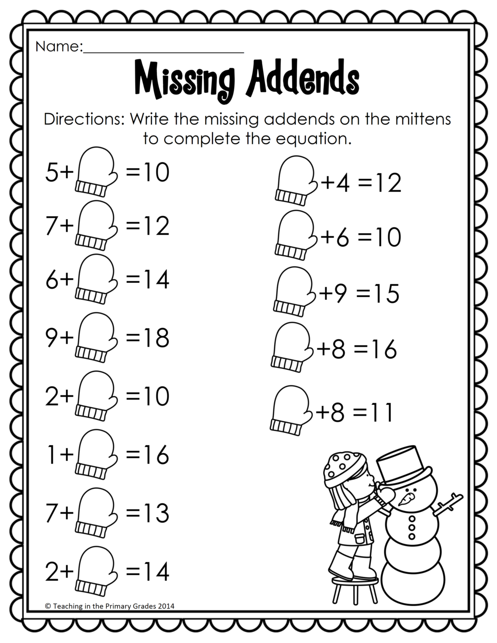 Worksheet ~ Winter Math And Literacy Printables No Prep 1St