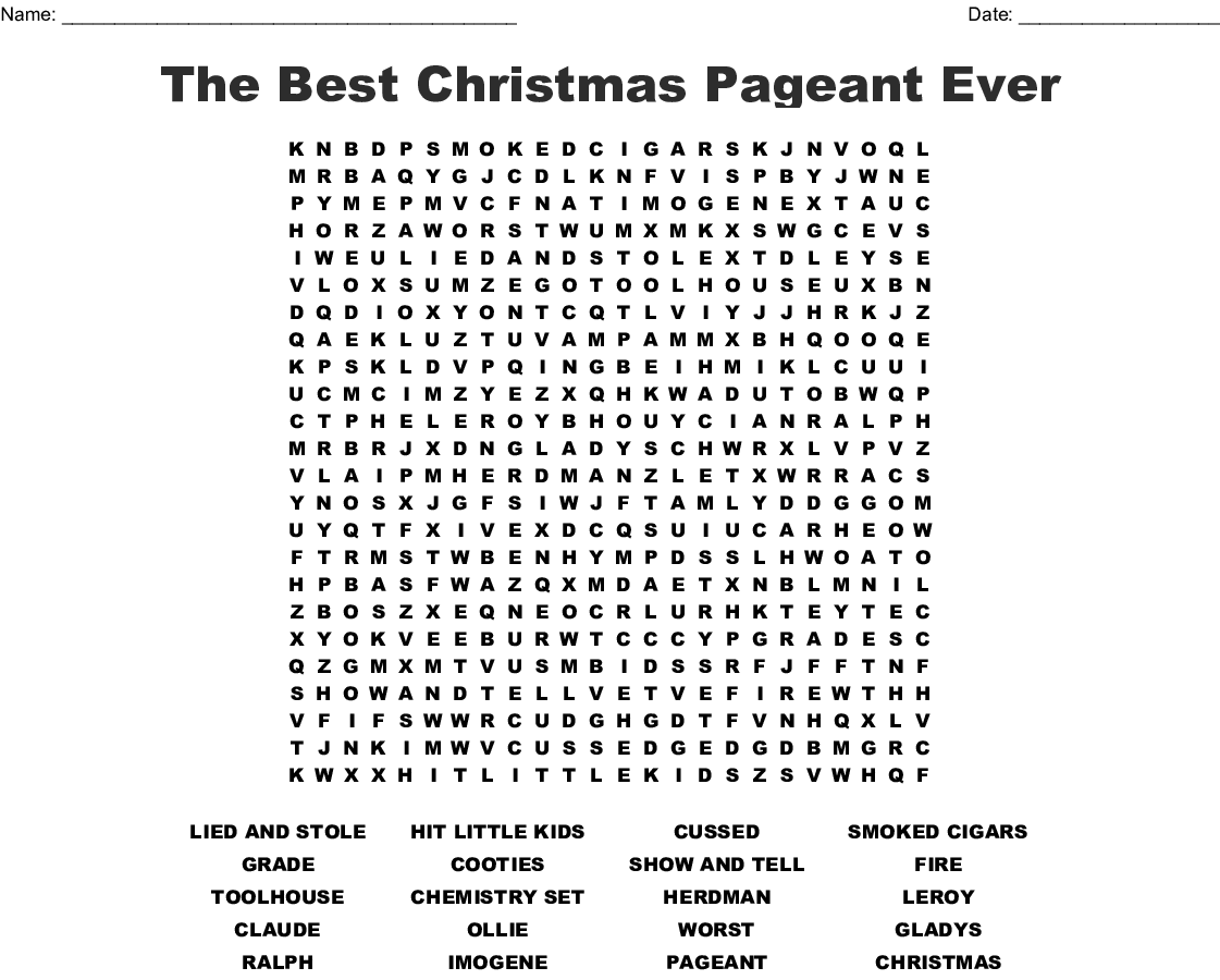 The Best Christmas Pageant Ever Free Worksheets