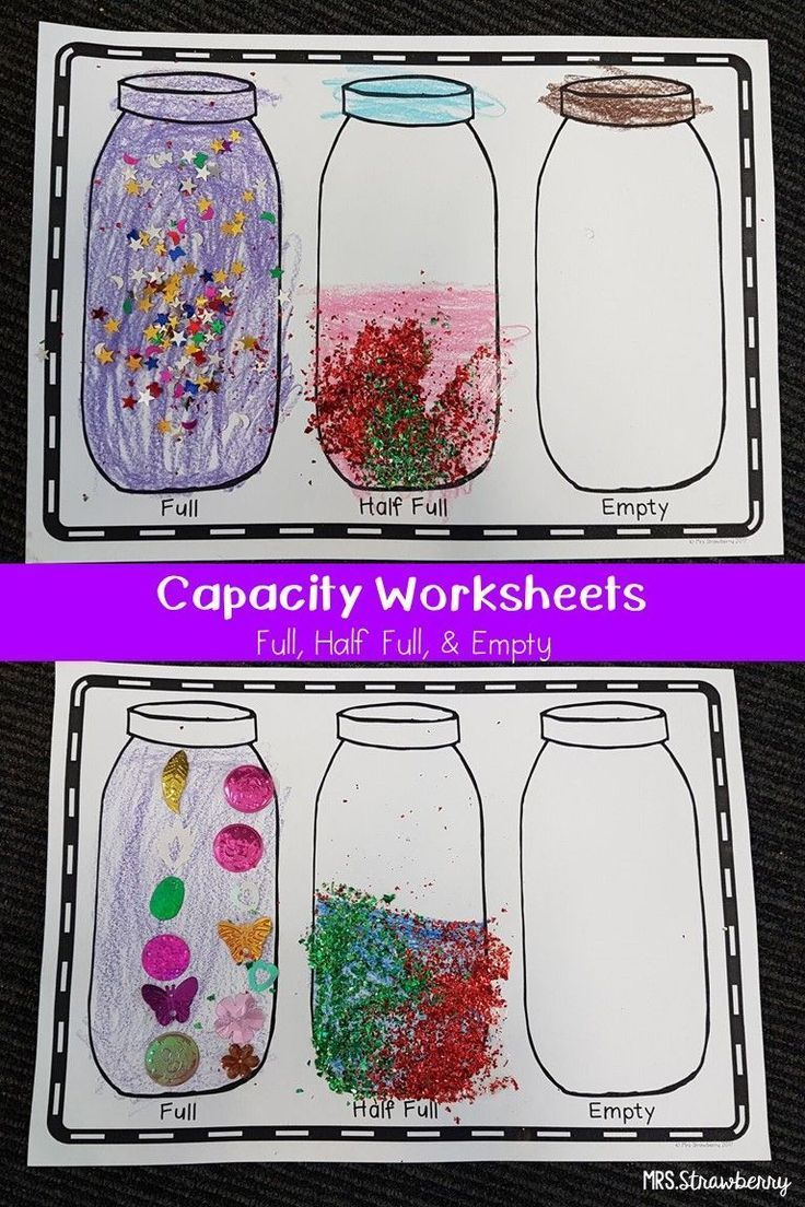 Capacity Worksheet Full Half Full Empty Kindergarten 