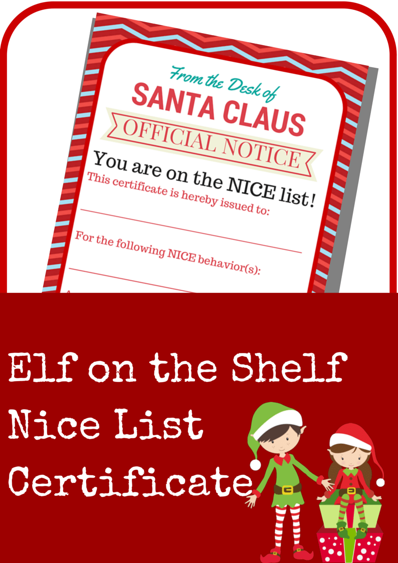 Elf On The Shelf Nice List Certificate Printable A 
