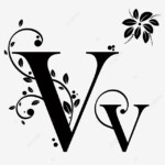 Font Letter V With Ornaments Vintage Upper And Lower Case