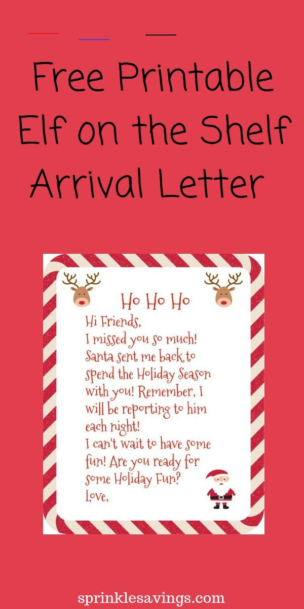 Free Printable Elf On The Shelf Arrival Letter 