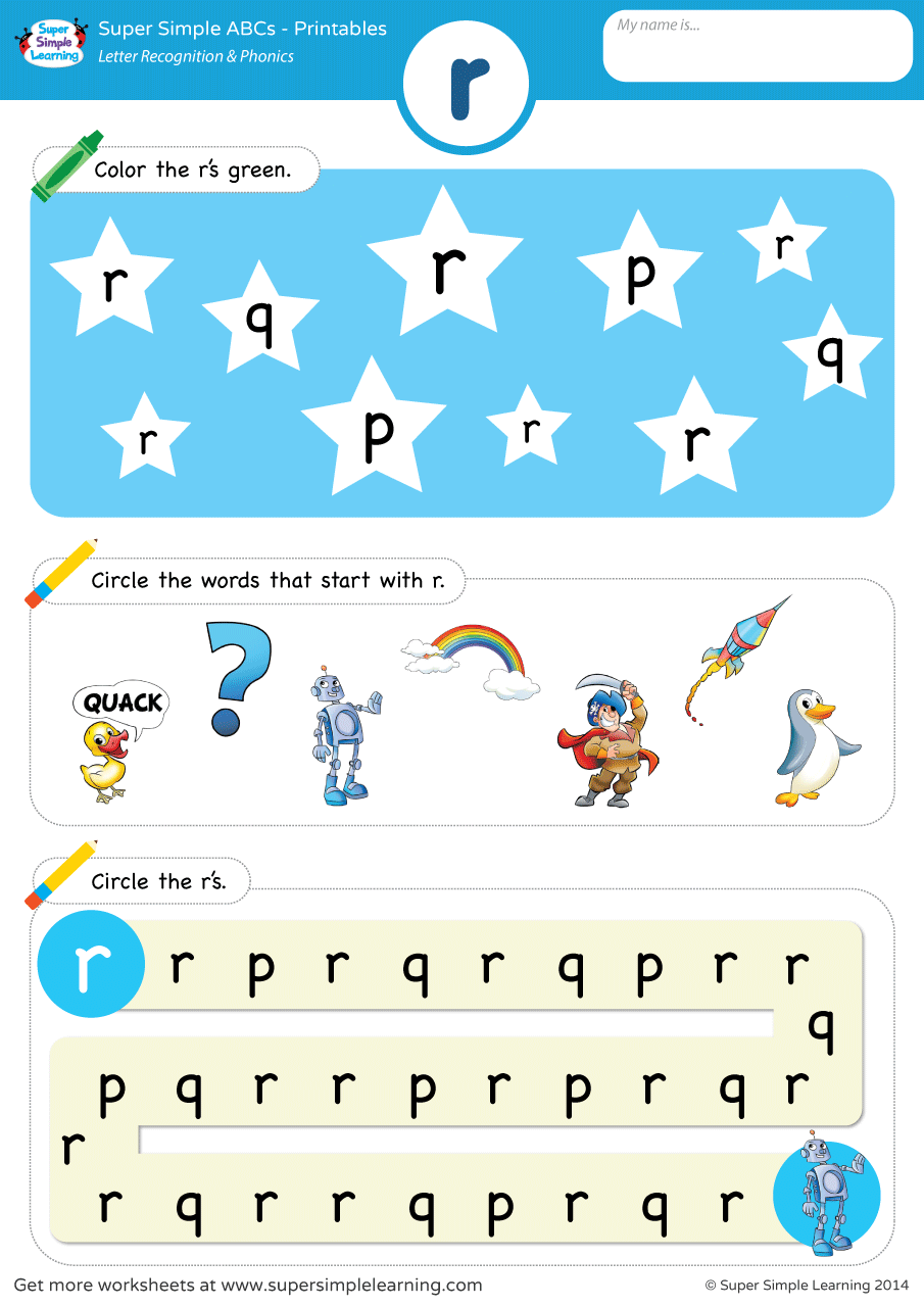 Letter Recognition Phonics Worksheet R lowercase 